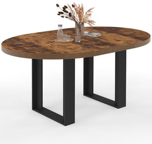 IDMarket - Tavolo da pranzo rotondo allungabile PHOENIX 4-6 persone in legno scuro effetto invecchiato e nero 110-150 cm