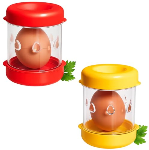 2 Pcs Egg Peeler for Hard Boiled Eggs, Boiled Egg Peeler, Quickly Remove The Shell, Easy to Clean, Convenient Kitchen Tool for Breakfast and Party Food Preparation (Yellow, Red)