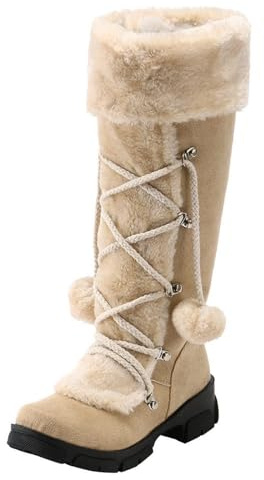 Bottes de neige pour femmes, chaudes et confortables, bottines mi-mollet, talon bas épais élégant, fermeture éclair latérale, antidérapantes, doublure en fausse fourrure douillette, à lacets, bottes
