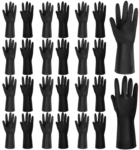 IANFAN 12 Pairs Chemical Resistant Gloves Heavy Duty Rubber Cleaning Gloves Black Protective Safety Work Gloves for Car Home Lab, Large