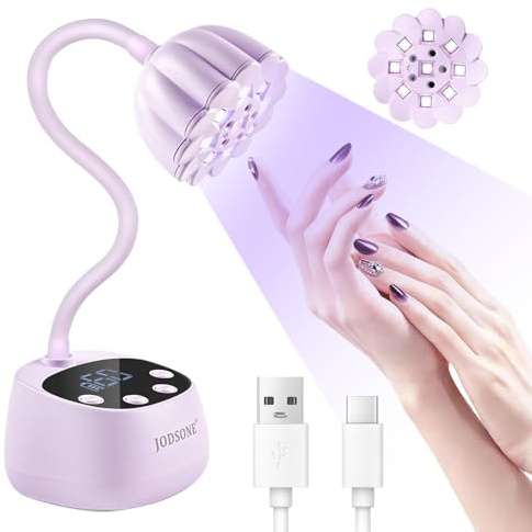 JODSONE - Lámpara U V/LED Recargable para Uñas con Cuello Flexible, Sensor Automático y 4 Temporizadores, Color Lila, Secado Rápido y Portátil para Esmalte en Gel