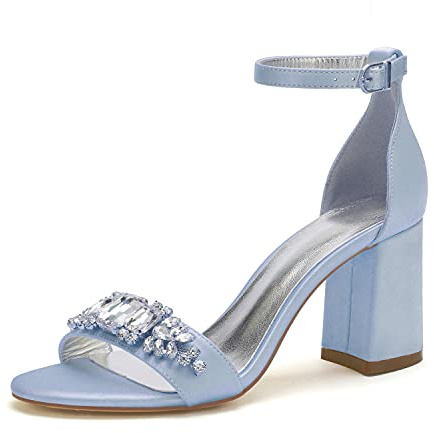 EICOFF Zapatos de Boda para Mujeres Punta Abierta Tacones Altos Sandalias de Tacón Grueso con Correa al Tobillo Zapatos de Fiesta,Sky Blue,41 EU