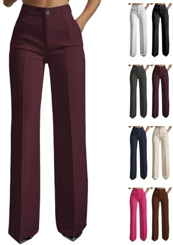 2026 Pantalon de costume simple taille haute pour femme, pantalon de costume classique et fluide pour affaires, pantalon habillé, bordeaux, M