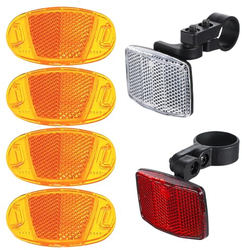 flintronic 6pcs Reflector de Bicicleta Delantero y Trasero, Soporte de Reflector de Rueda de Bicicleta, Reflectores de Ojos de Gato, Accesorios de Seguridad para Bicicleta de Carretera, MTB, E-Bike