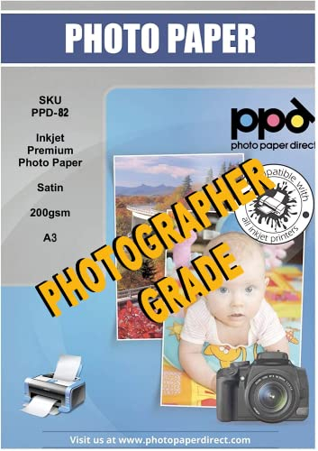 PPD 50 Sheets A3 Inkjet Premium Satin (Lustre) Photo Paper 200gsm Professional Grade PPD-82-50