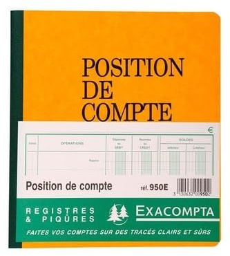 Exacompta - Réf. 950E - Carton de 5 carnets de compte, numérotés - Format vertical - Dimensions extérieures : 21 x 19 cm - 80 pages - 4 couleurs assorties : Bleu - Jaune - Rouge - Vert