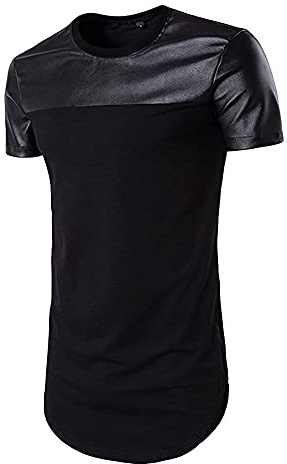 COTTORY Men's Spell Leather Hipster Hip Hop T Shirt Black X-Large
