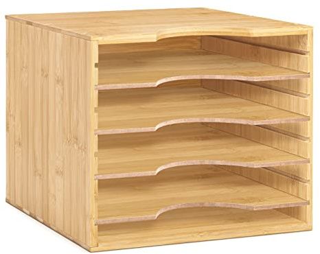 woodluv Desk Organiser Paper Tray, Wooden desk file organiser a4 paper letter tray With 5 Tier Racks Shelves, Letter Tray orgaiser, Paper Sorter Holder, Office, School, Home Study, Desk Tidy