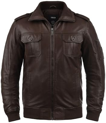 !Solid Famash Herren Lederjacke Bikerjacke Echtleder mit Stehkragen, Größe:XL, Farbe:Brown (5066)