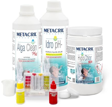 Metacril HYPO CHLOR Starter Kit for Swimming Pool and Hydro-Massage with Calcium Hypochlorite 65% in 7g Tablets (Jacuzzi, Teuco, Intex, Bestway, Dimhora)