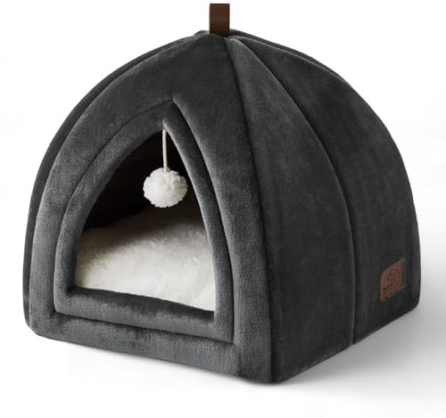 Bedsure Katzenhöhle große Katzen Dunkelgrau - Faltbare Katzenbett mit waschbaren Kissen, Katzenzelt für Kätzchen kleine, mittelgroße Haustier, weiches und warmes Katzenhaus für drinnen, 38x38x38cm