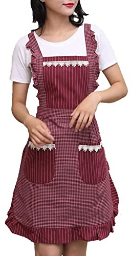 Sefiron Cute Apron for Women with Pockets, Comfortable Kitchen Apron, Perfect for Cafe Shop, Baking, Gardening, Cooking, Red …