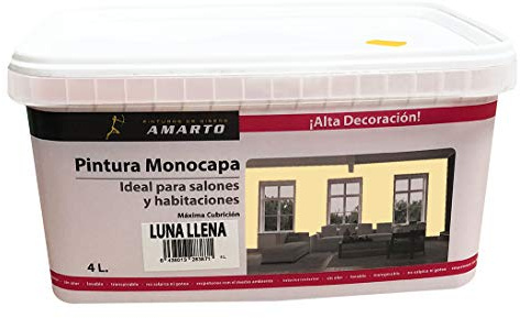 Amarto Pintura Monocapa en cubetas, para decoracion de interiores y exteriores de yeso, cemento, escayola, etc. … (4L, TIRAMISSU)