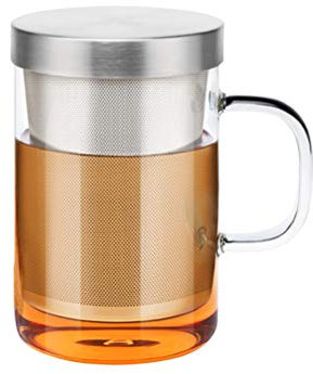 Lucha Taza de té de Vidrio con infusor 450 ml, Taza de té de Vidrio de borosilicato con Filtro y Tapa