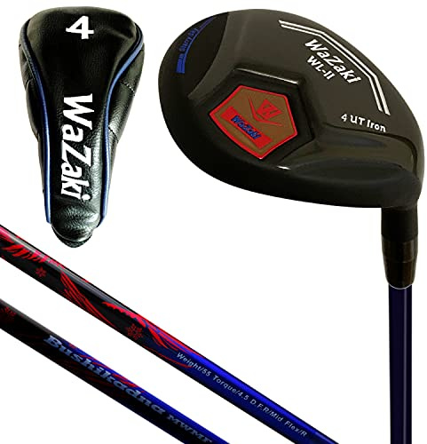 Japan WaZaki Club de golf hybride simple en fer USGA R A Rules avec housse, modèle WLIIS, finition huile noire, cale de tangage, 42 degrés, flexible régulier pour homme, tige en graphite de 55 g