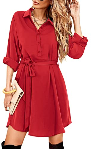 Beluring Women's Shirt Dresses Casual Long Sleeve Button Dress with Pockets