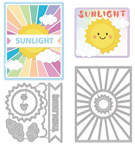 BENECREAT 2pcs Smile Sun Cutting Dies Stencils, Frame Sunlight Cloud Carbon Steel Stencil Templates for Scrapbooking, Card Making, Embossing DIY Paper Card