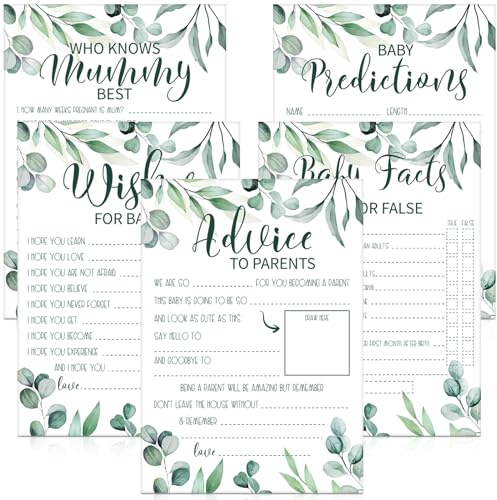 Threan 20 Sets Baby Prediction Cards Baby Shower Games for 20 Guests 5 Styles Cards Mummy to Be Gifts Gender Reveal Party Game Decorative Accessories Set for Boy and Girl(Leaf)
