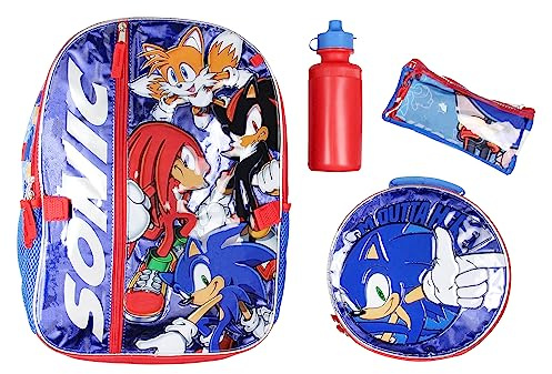 AI ACCESSORY INNOVATIONS Sonic The Hedgehog Backpack 16 Fast Molded Lunch Box Cinch Bag 5PC Set