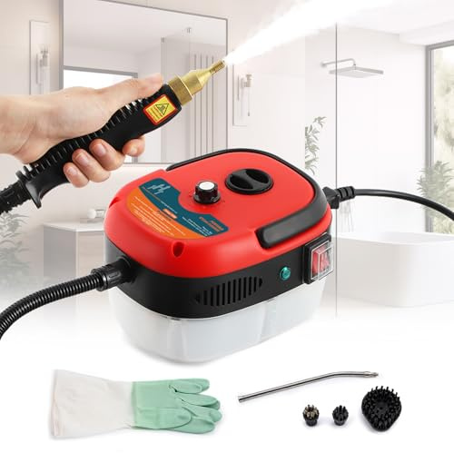 Hapyvergo 2500W Handheld Steam Cleaner, Pressurized Steam Cleaning Machine with 3 Brush Heads, 20s Heat Up, 1L Tank, Multipurpose Mini Portable Steamer for Tile, Grout, Furniture, Kitchen, Car, Home