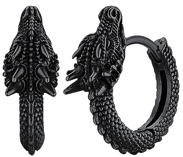 FaithHeart Creolen Ohrstecker für Herren Mann, Schwarz Drache Ohrringe, Punk Gotischer Piercing Ohrschmuck mit Geschenkbox für Weihnachten Geburtstag Vatertag
