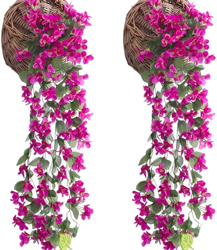 Zfseyuh2 Stück Künstliche Hängepflanzen,90CM Glyzinien Kunstblumen Hängend,Künstliche Hängepflanzen Wie Echt Wanddekorationen für Hochzeiten im Innen- und Außenbereich
