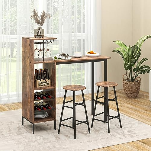 GIANTEX Tavolo Alto con Sgabelli 3 pz Tavolino e Bancone Bar, Penisola Cucina con Sgabelli, Tavolo Bistro in Forma Quadrata 120x40x90 cm, 4 Colori (Caffe)