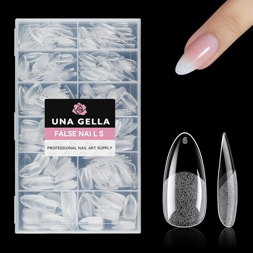UNA GELLA Capsule Américaine Ongle Amande, 504 Pièces 12 Tailles Capsule Americaine Pointes Préformées en Gel Demi-Mat pour Ongles Acryliques, Faux Ongles Autocollants pour Extension et Art DIY