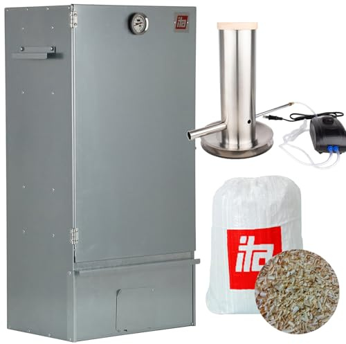 ITA Forno affumicatore 7005 - Set affumicatore con generatore di fumo - Armadio per affumicatura con termometro - Acciaio inossidabile - Qualità EU, direttamente dal produttore - 81 cm con 3 ripiani