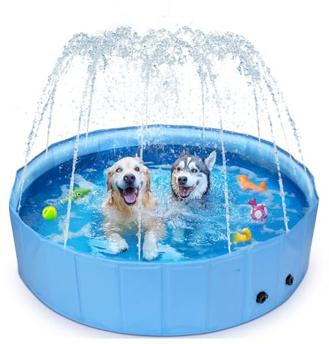 Nobleza Piscina Perros Grandes Bañeras con Aspersor, 2 en 1 Plegable y Portátil PVC Piscina para Perro, Antideslizante Bañera para Perros para Verano, 180 * 30cm