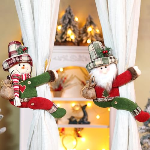 Decoración navideña para el hogar, lazos de cortina de Papá Noel, 2 botones de cortina de abrazo lateral de Papá Noel, decoración creativa del hogar