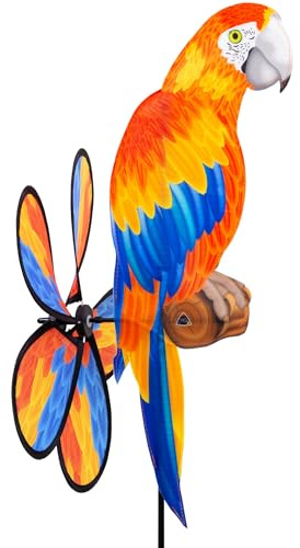 HQ Design Windspiration - Spin Critter, UV-beständige und wetterfeste Windspiel Deko für Garten, Terrasse und Balkon - Windrad inkl. Standstab (Parrot)