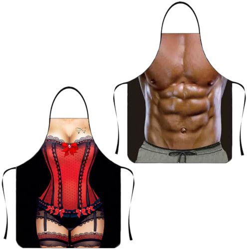 SIVZUMO 2 pcs Lustige Kochschürze Sexy Kreative Männer Schürze Küchenschürze Lustige Herren Grillschürze Schürze als Grill Geschenk für Männer Frauen