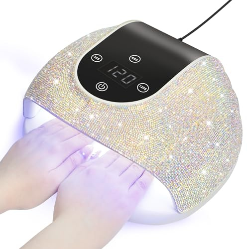 CGBE UV Nail Lamp: 268W Professional UV Light for Gel Nails with 66 LED Beads, Touch Control Display & Auto Sensor LED Nail Lamp with 3 Timer Modes for Home Salon Nail Tools (Silver Diamond)
