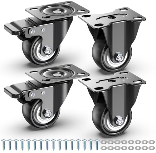 HOLKIE 50mm Heavy Duty Furniture Castor Wheels Set of 4 Up to 250kg Wheels for Furniture (2 Swivel with Brake and 2 Rigid Castors) - Free Screws