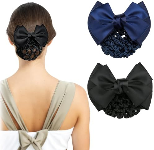 BDEPSTR 2 pezzi Ciambelle per chignon di retina per capelli spessa con fiocco, retina per capelli, retina per chignon, fascia per capelli, retina per capelli da bambina-B