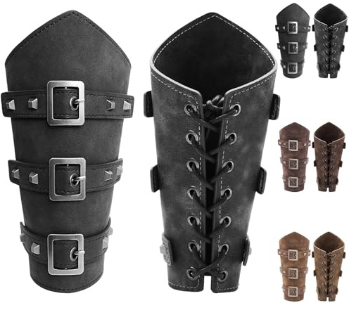 LUKIUP 1 Paire de Protège-bras en Cuir PU Médiéval, Bracelets rétro élégants, Protection de bras pour chevaliers/vikings pour LARP, Renaissance, Cosplay & Halloween (Noir)