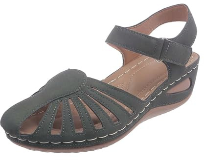 Generisch Sandali estivi Solid Hook Loop Casual Open Toe comodi da spiaggia, verde militare, 42 EU