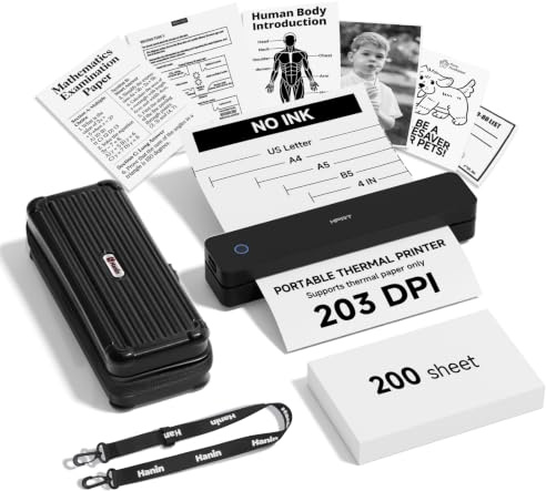 HPRT MT610 - Impresora portátil sin tinta y kit de 200 hojas y funda, inalámbrica para viajes, impresora térmica compatible con cartas estadounidenses de 8.5 x 11 pulgadas, A4 y A5, compatible con iOS
