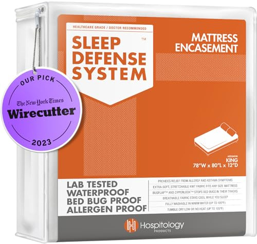 HOSPITOLOGY PRODUCTS Mattress Encasement - Zippered Bed Bug Dust Mite Proof Hypoallergenic - Sleep Defense System - King - Waterproof - Stretchable - Standard 12 Depth - 78 W x 80 L