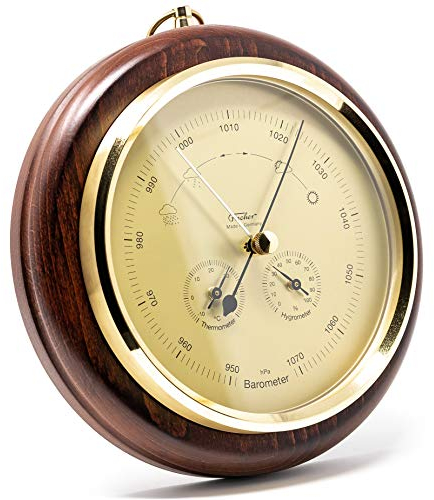 Fischer 1694R-22 - Innen-Wetterstation mit Barometer, Thermometer, Hygrometer -Holzgehäuse Made in Germany