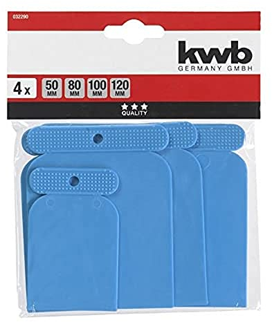kwb Kunststoffspachtel 4er Set/Kit-Spachtel für Füllmasse, Spachtelmasse, geeignet für Karosserie-Reperatur am Auto, Japan-Spachtel, Breiten 50 80 100 und 120 mm