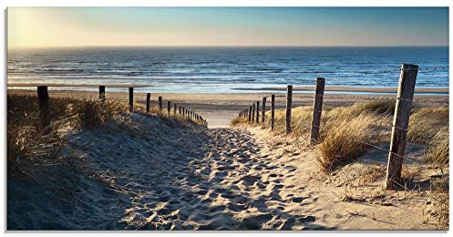 ARTland Wanddeko Glasbilder Wandbild Glas Bild einteilig 100x50 cm Querformat Strand Meer Küste Nordsee Natur Landschaft Sommer Dünen Sand Gräser T9IP