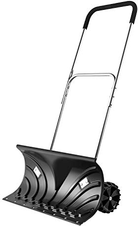 Arado de nieve resistente, empujador de nieve con ruedas, arado de pala ajustable, adecuado para limpieza de pavimento de la calzada (negro, 140cm de longitud, 66x33cm hoja)