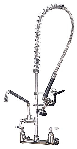 BESTJEEF Commercial Sink Faucet with Sprayer 36 inch Commercial Faucet Pre Rinse Sprayer 8 inch Wall Mount Center with 12 inch Add on Spout