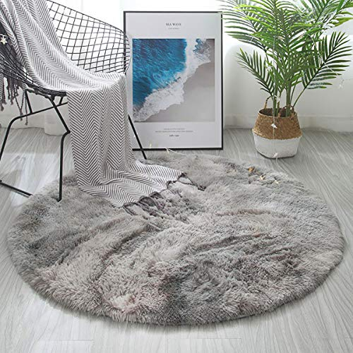 Tinyboy-hbq Teppich Wohnzimmer Schlafzimmer Rund Modern Design Shocky Lange Borsten Runde Innen rutschfest Dekor Ultra Weich Plüsch Haus Kinderzimmer Teppiche,Grau Weiß,160x160cm
