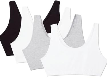Fruit of the Loom Women's Spaghetti Strap Cotton Pullover Sports Bra, Black/White/White/Heather Grey 4-Pack, 44