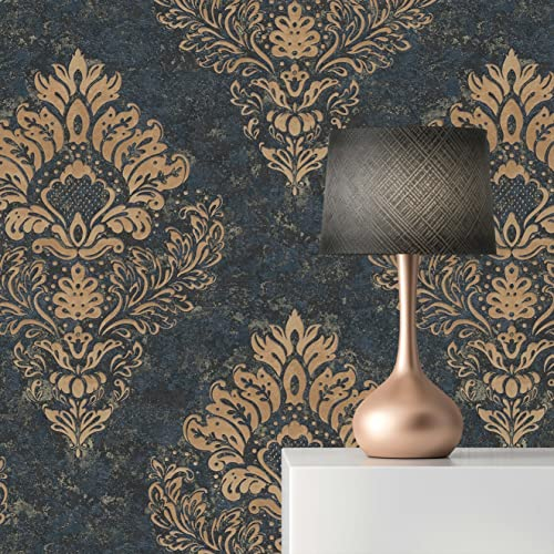 TADESSI WTD 634 Baroele Papier peint intissé Motif baroque Bleu/doré