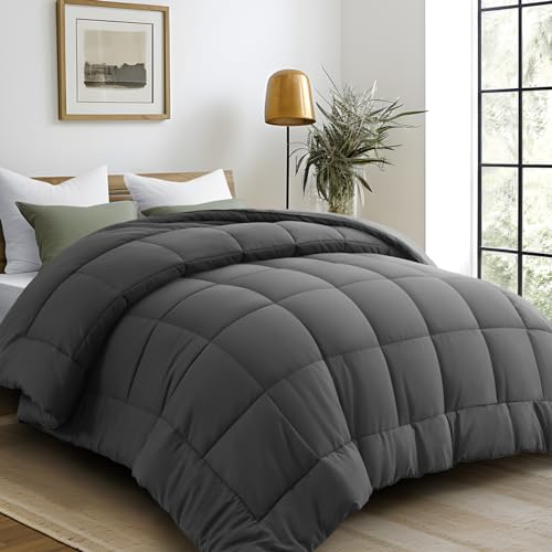 DUANDAUN Bettdecke 135 x 200cm 4 Jahreszeiten Bettdecke,Mikrofaser Steppdecke, Weiche und Bequeme Ganzjahresdecke, Deal für Allergiker, Dunkelgrau