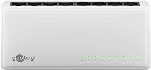 Goobay 64564 Conmutador de red Gigabit Ethernet de 8 puertos / Switch Ethernet LAN con máx. 1000 Mbit/s / Diseño sin ventilador / Conmutador Ethernet con plug & play / Distribuidor de datos optimizado